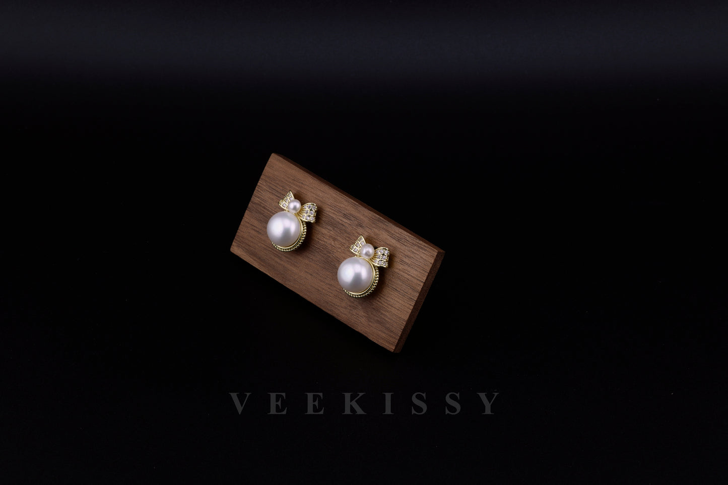 Bow Freshwater Pearl Stud Earrings | Gold-Plated Sterling Silver | Elegant & Timeless Jewellery - VEEKISSY