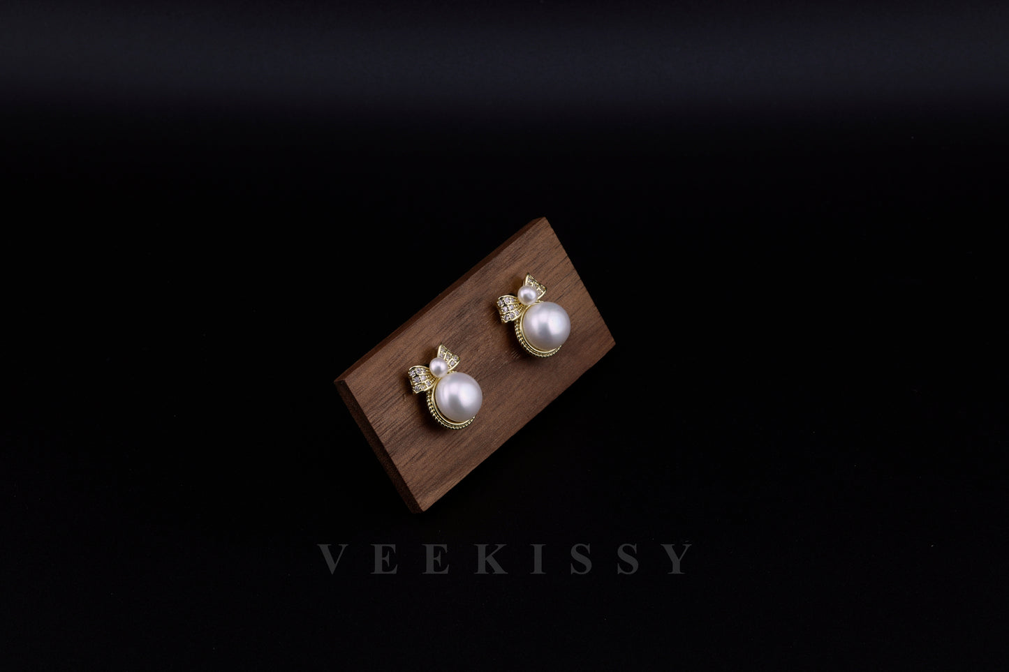 Bow Freshwater Pearl Stud Earrings | Gold-Plated Sterling Silver | Elegant & Timeless Jewellery - VEEKISSY