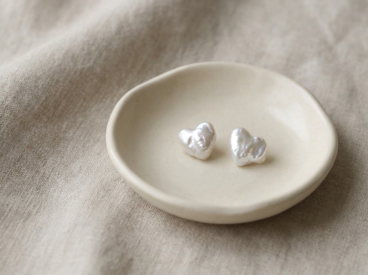 Romantic Heart Baroque Pearl Stud Earrings For Her – Handmade Sterling Silver - VEEKISSY