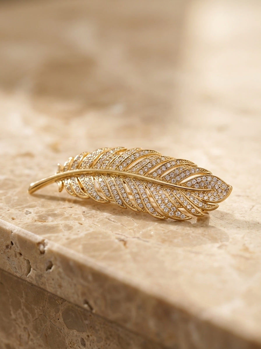 Golden Feather Plume Brooch - VEEKISSY