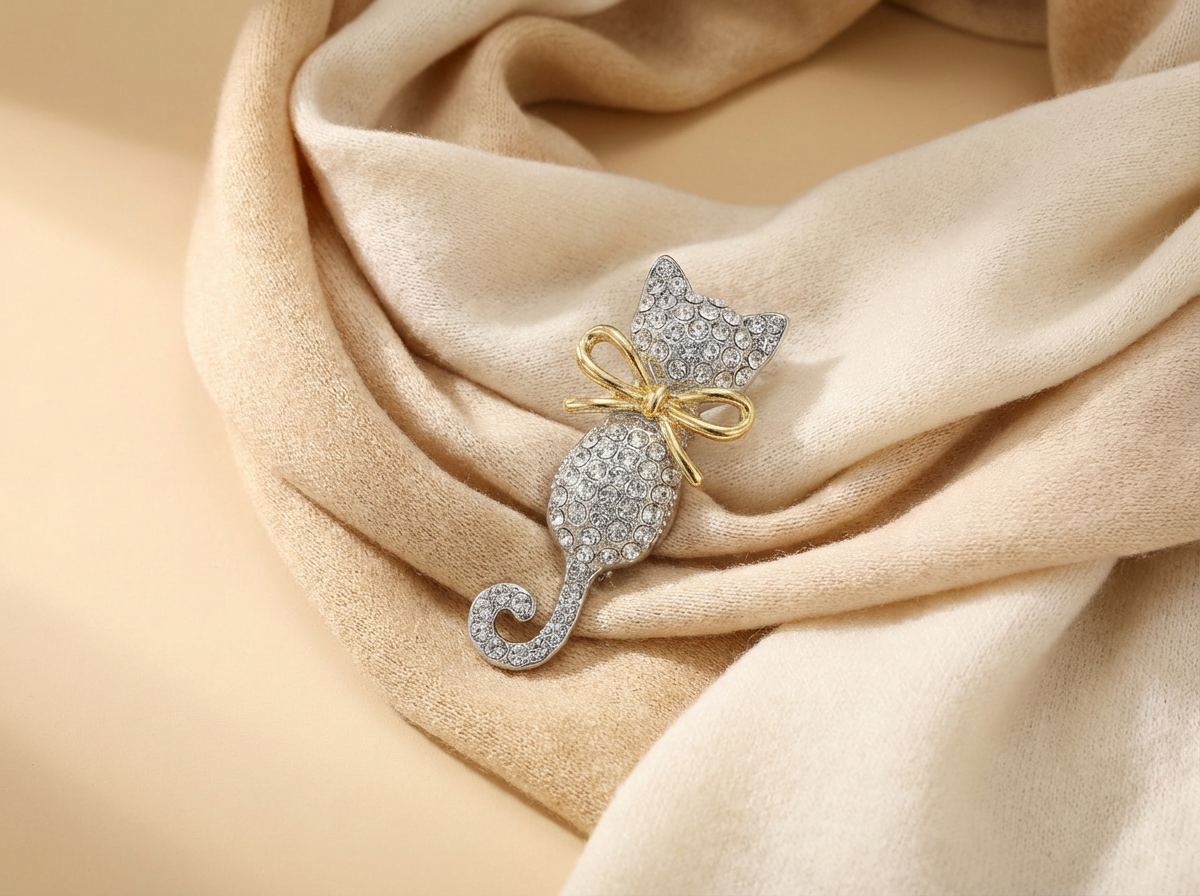 Gilded Ribbon Feline Brooch - VEEKISSY