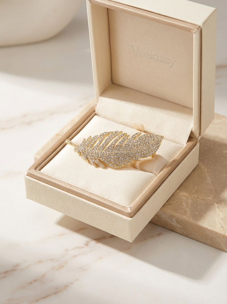Golden Feather Plume Brooch - VEEKISSY