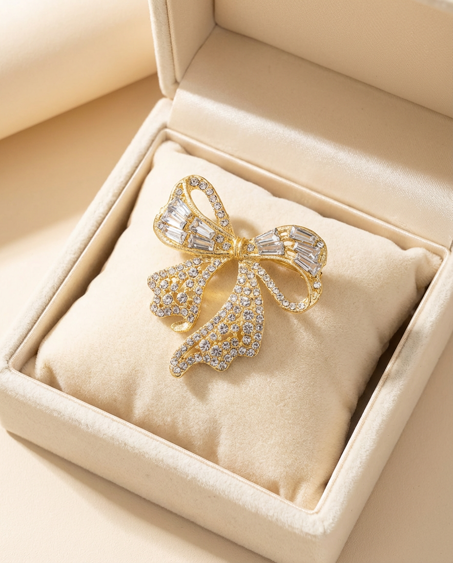 Crystal Ribbon Bow Brooch - VEEKISSY