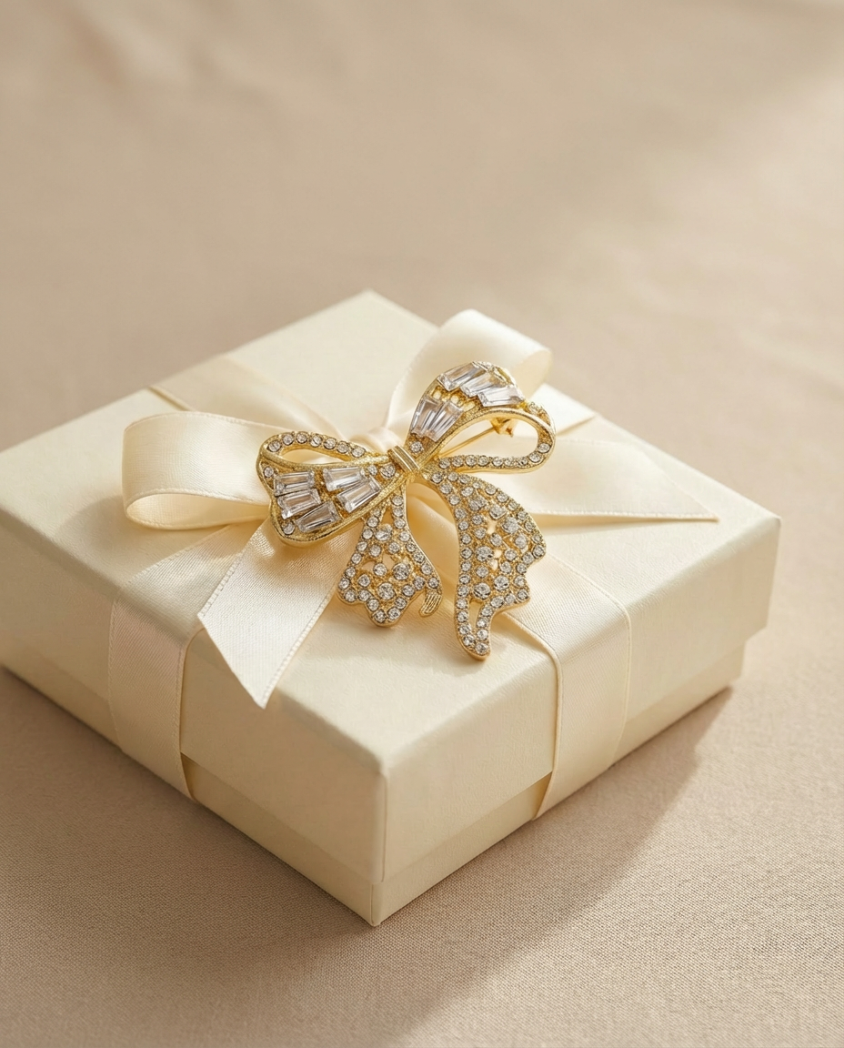 Crystal Ribbon Bow Brooch - VEEKISSY