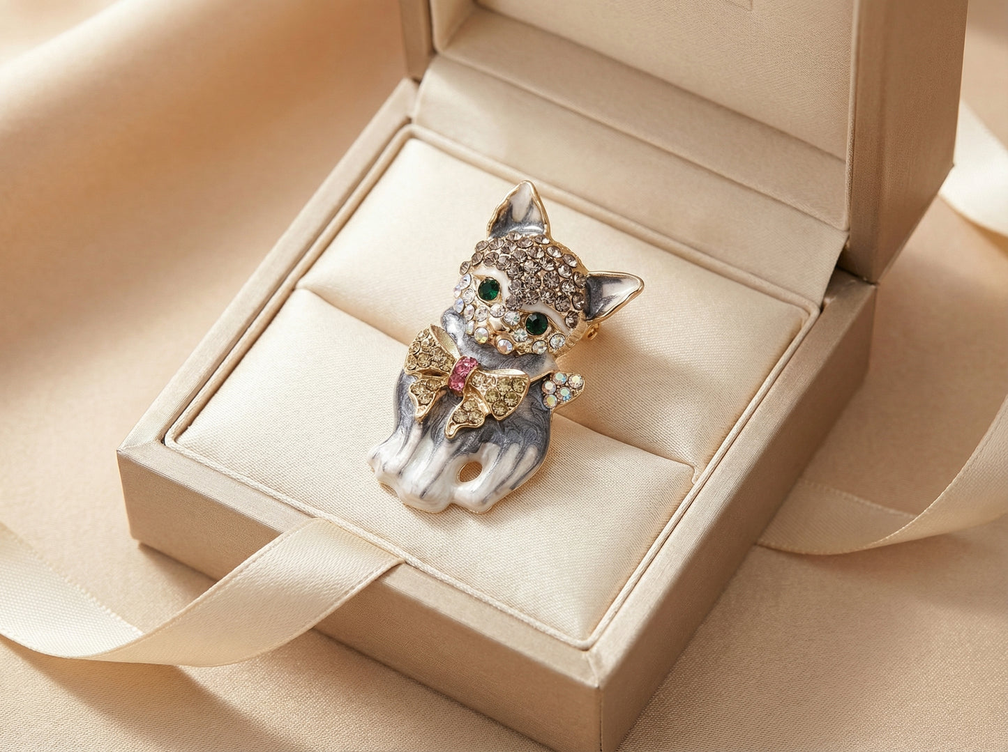 The Enchanted Emerald Kitten Brooch - VEEKISSY