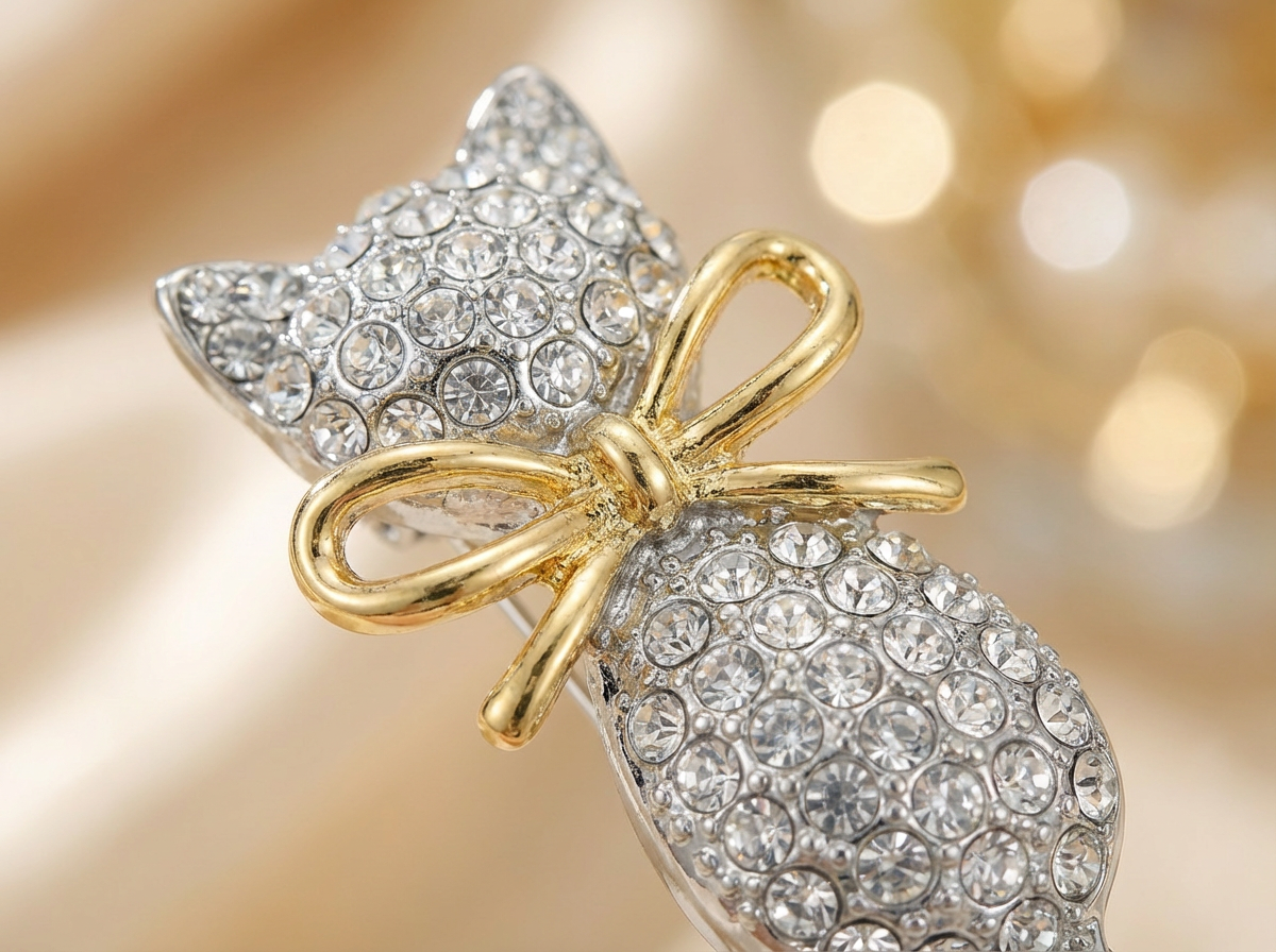 Gilded Ribbon Feline Brooch - VEEKISSY