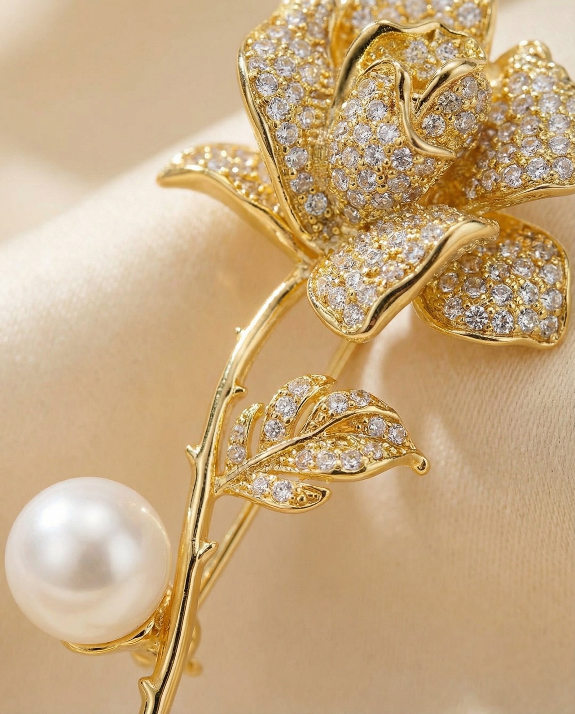Royal Bloom Pearl Rose Brooch - VEEKISSY