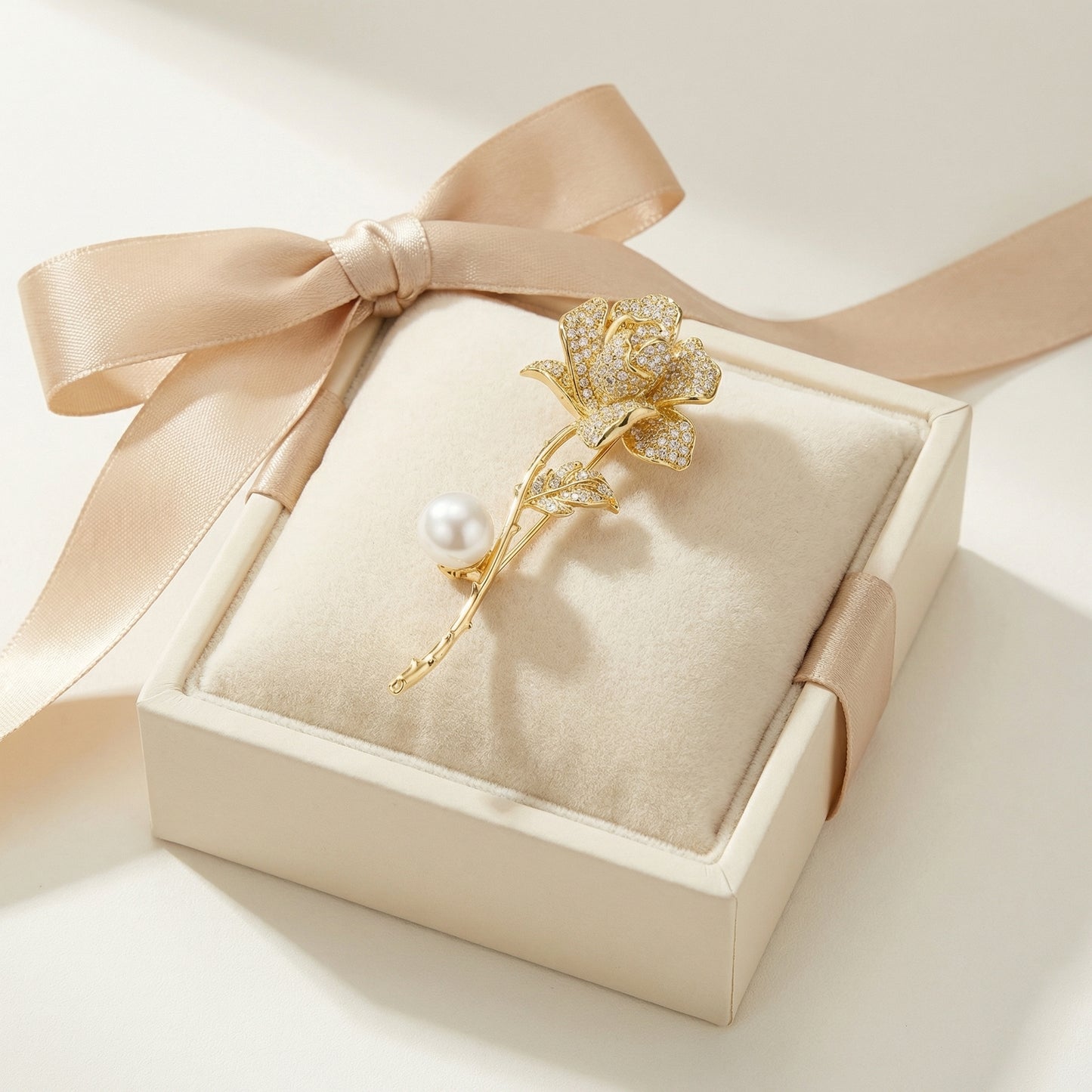 Royal Bloom Pearl Rose Brooch - VEEKISSY