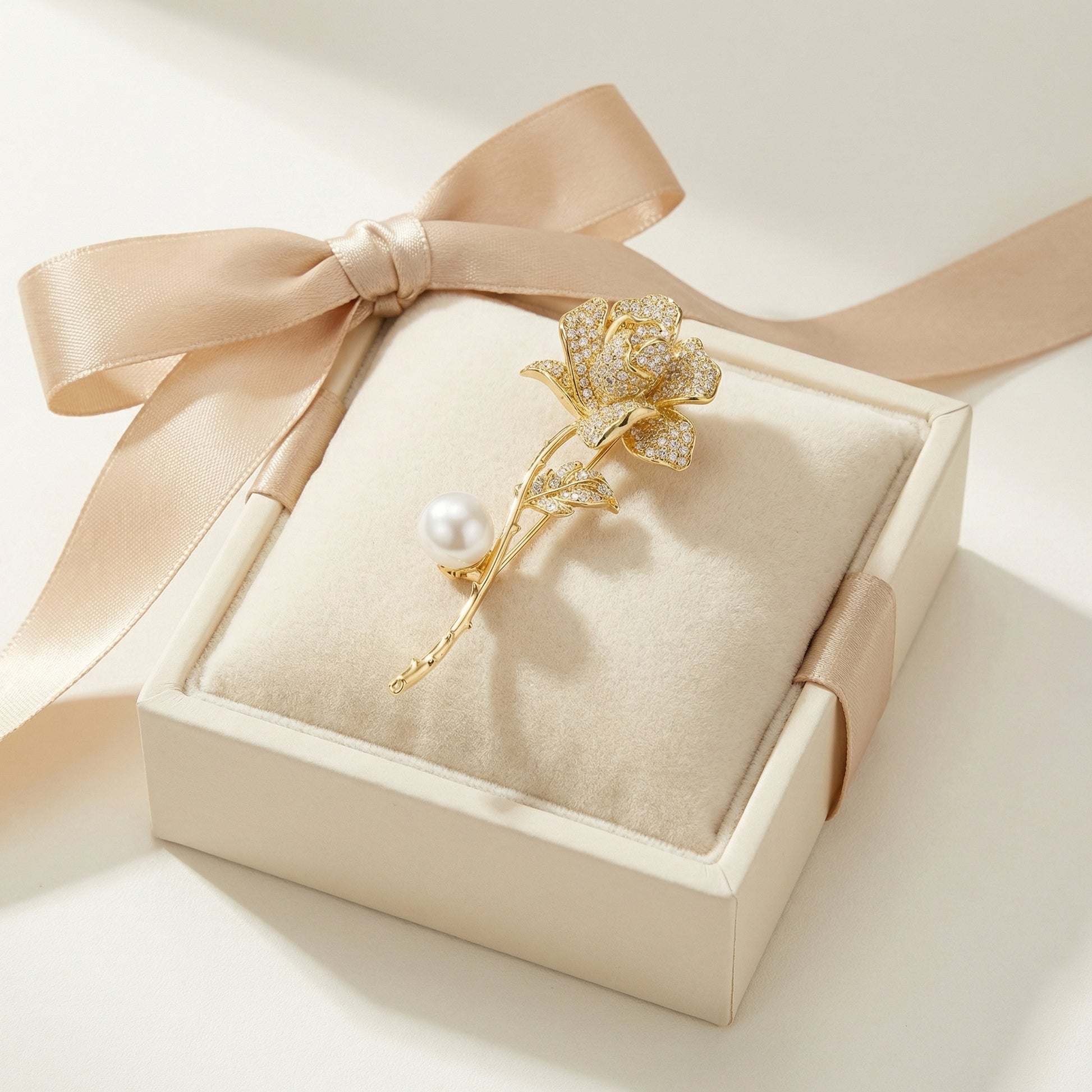 Royal Bloom Pearl Rose Brooch - VEEKISSY