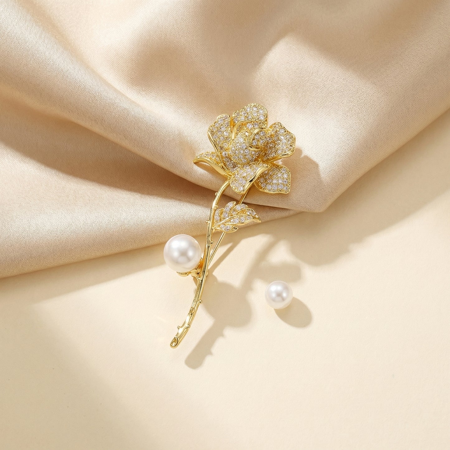 Royal Bloom Pearl Rose Brooch - VEEKISSY
