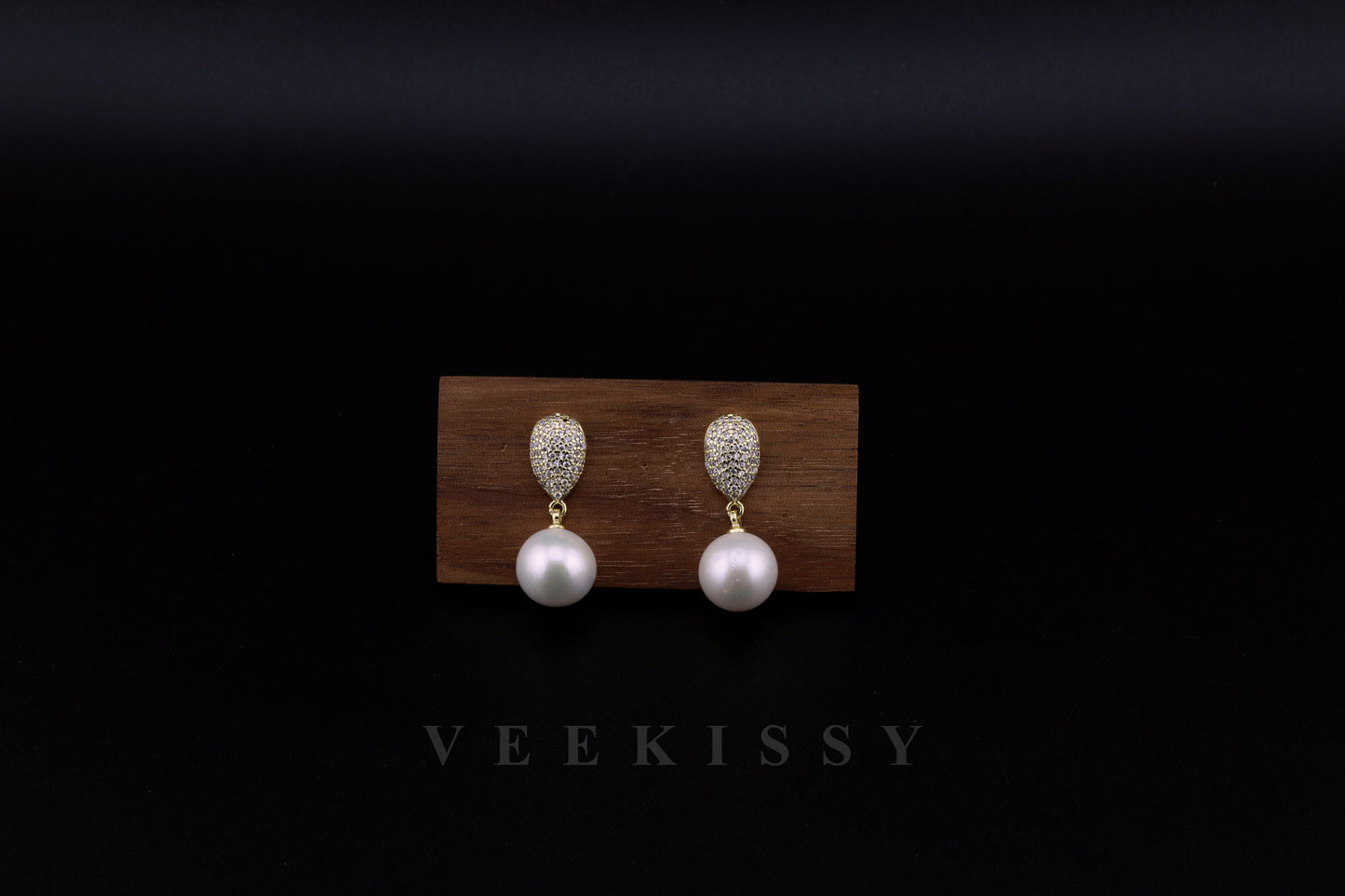 Edison’s Pearl Drop Earrings – 18K Gold Plated Sterling Silver with Pave Zirconia Accents by VEEKISSY
