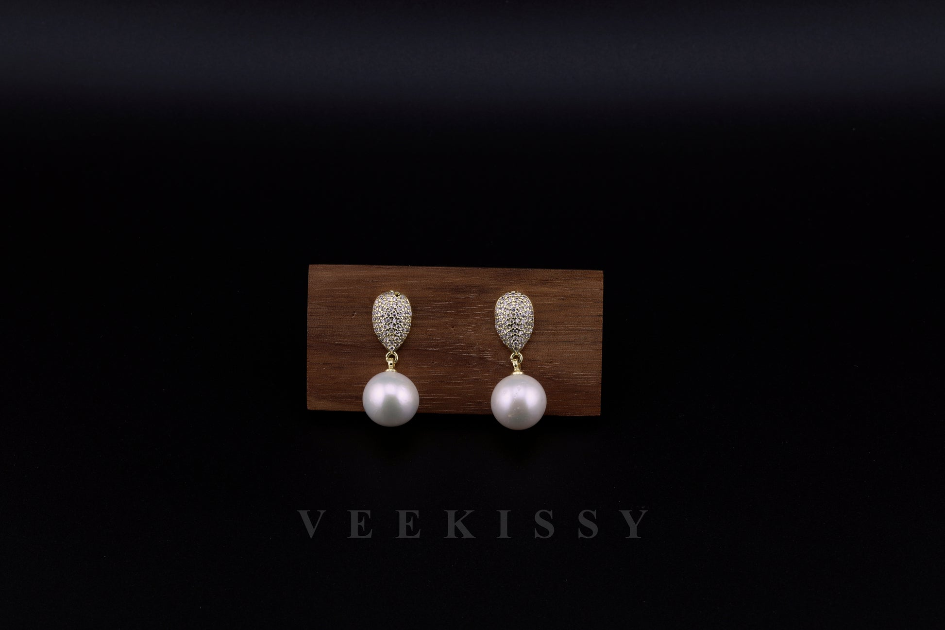 Edison’s Pearl Drop Earrings – 18K Gold Plated Sterling Silver with Pave Zirconia Accents by VEEKISSY