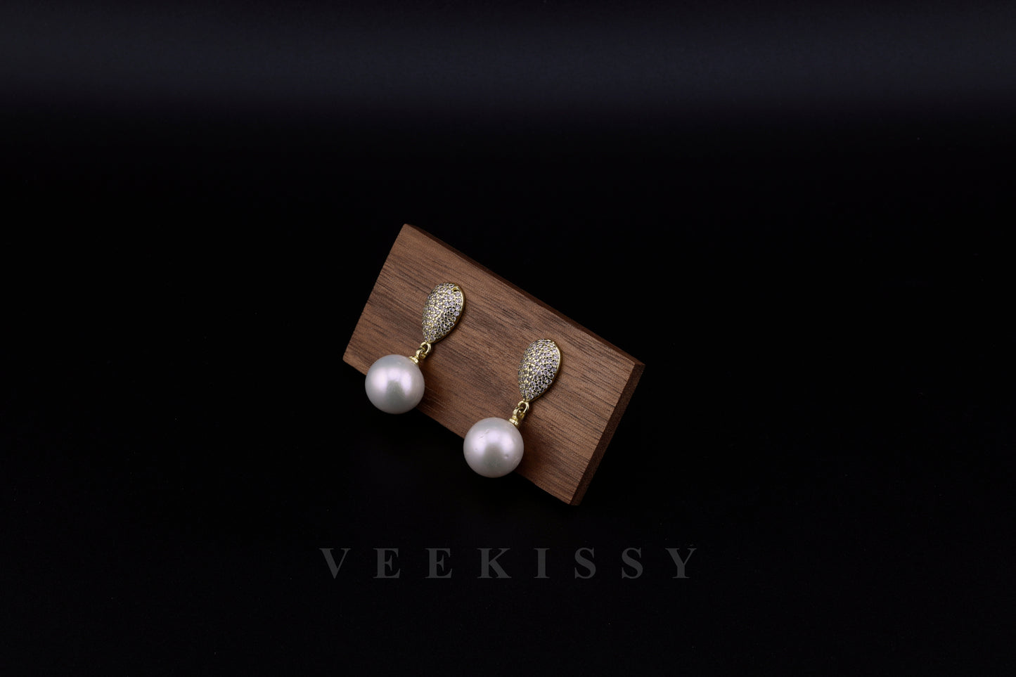 Luxury 12MM Edison's Pearl Drop Earrings – 18K Gold Plated Sterling Silver with Pave Zircon Accents - VEEKISSY