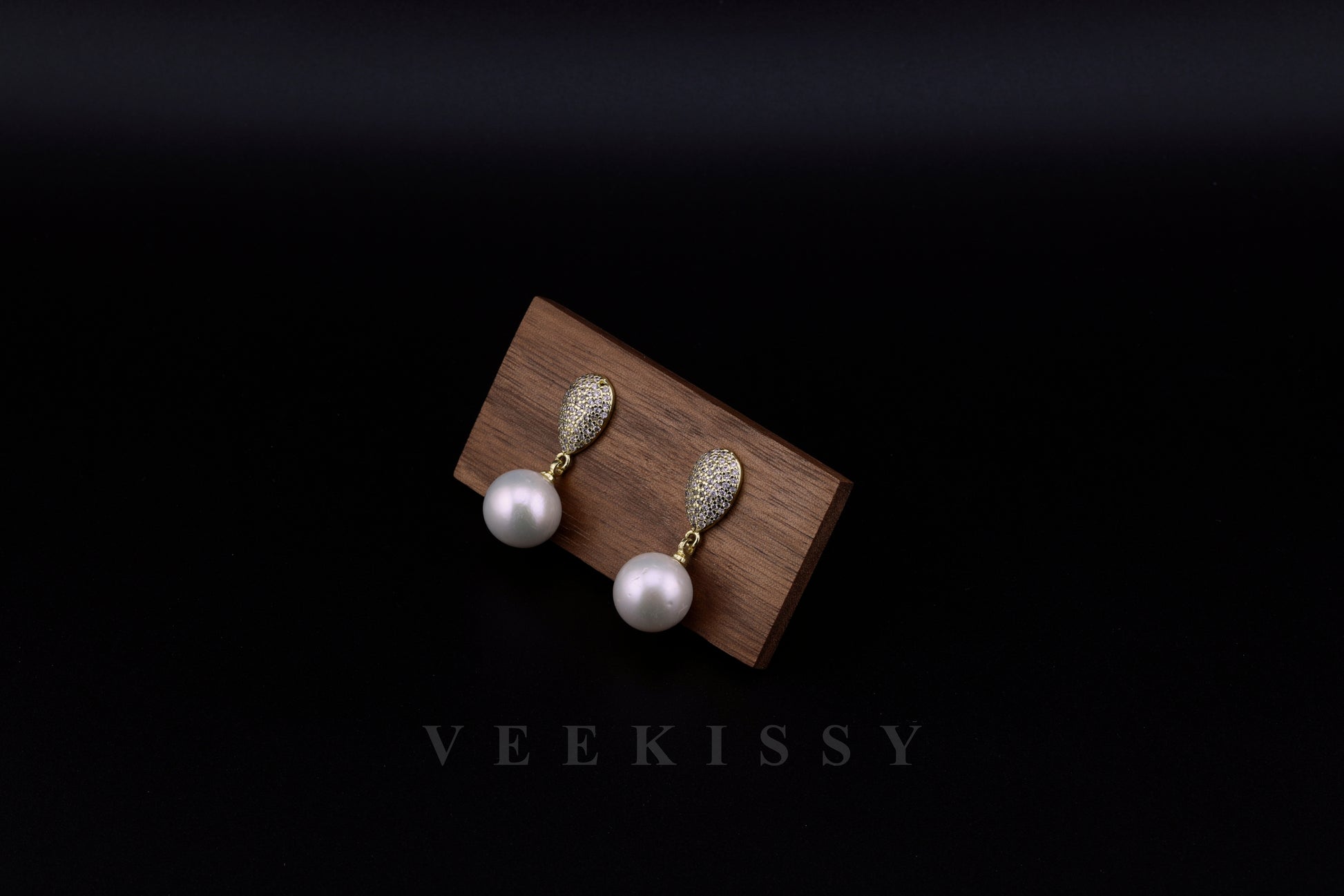 Luxury 12MM Edison's Pearl Drop Earrings – 18K Gold Plated Sterling Silver with Pave Zircon Accents - VEEKISSY