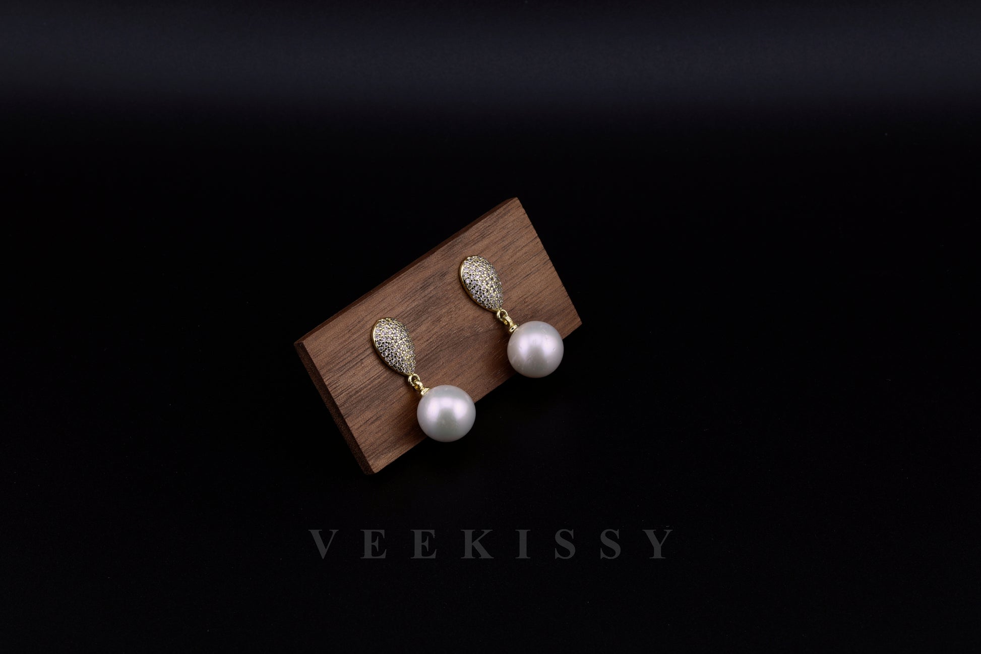Luxury 12MM Edison's Pearl Drop Earrings – 18K Gold Plated Sterling Silver with Pave Zircon Accents - VEEKISSY