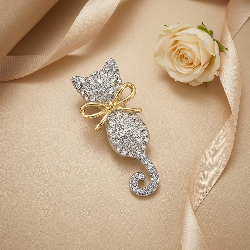 Gilded Ribbon Feline Brooch - VEEKISSY