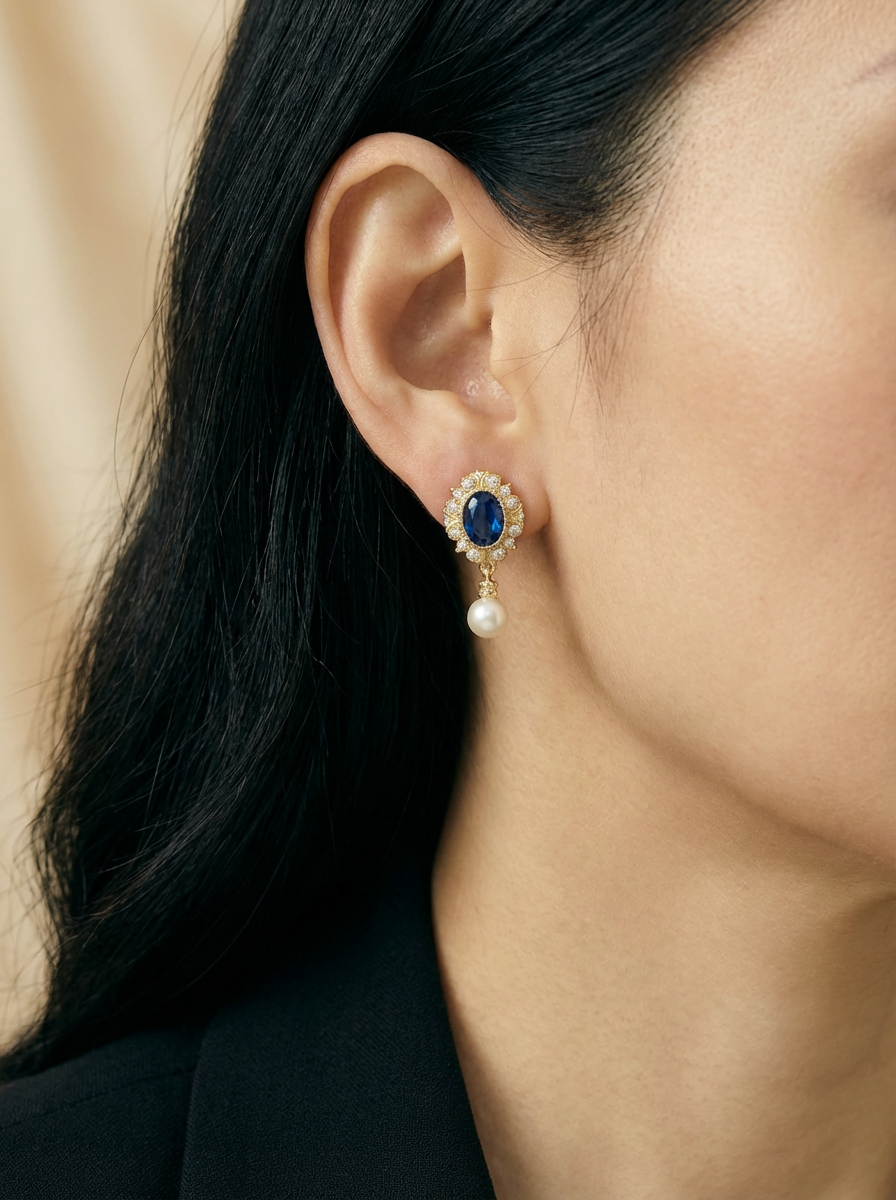 Royal Sapphire Freshwater Pearl Drop Earrings - VEEKISSY
