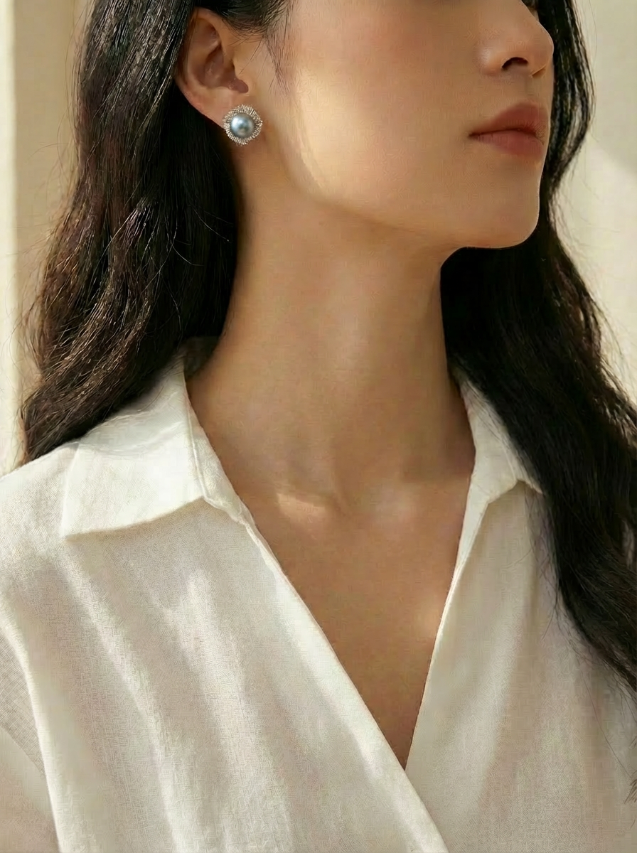 Akoya Blue Radiance Stud Earrings - VEEKISSY