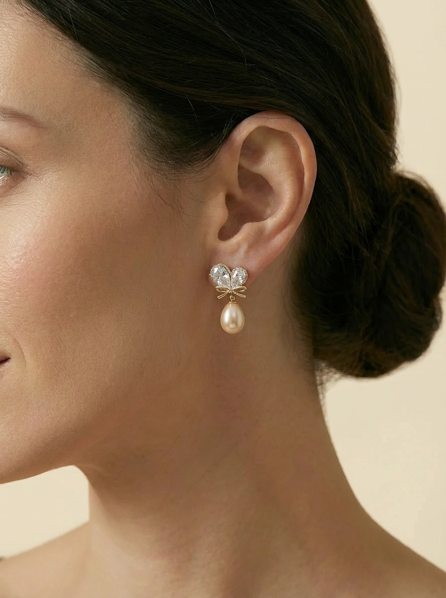 Champagne Bow Pearl Drops - VEEKISSY