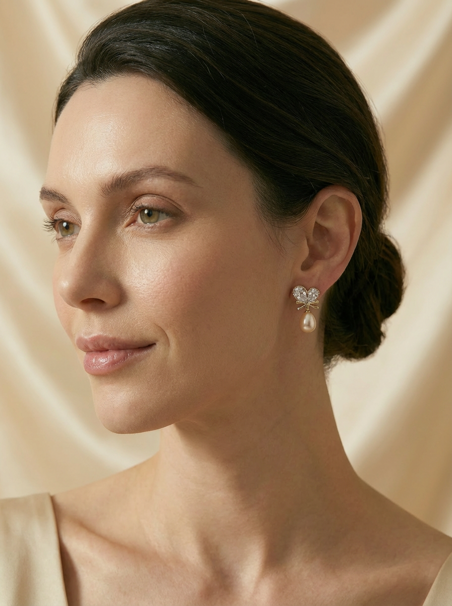 Champagne Bow Pearl Drops - VEEKISSY
