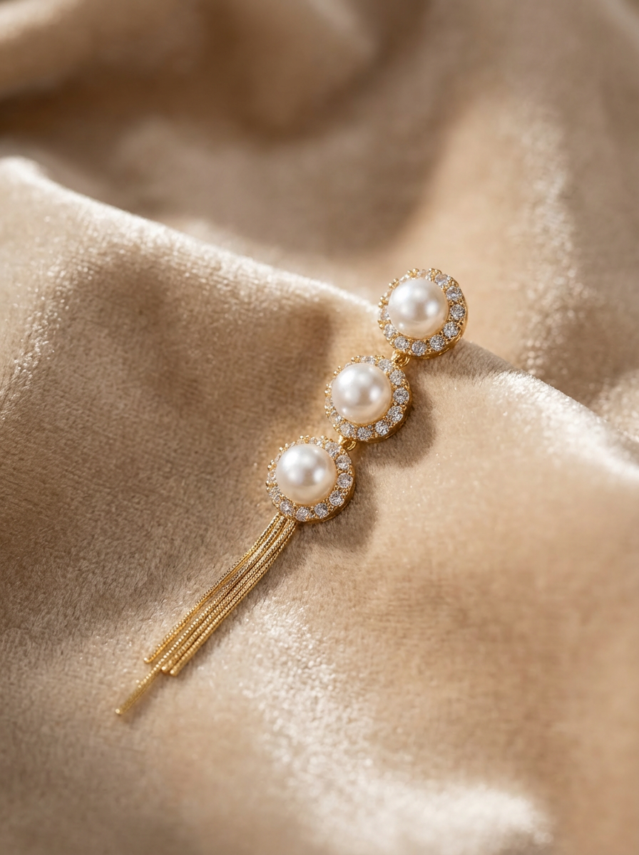 Triple Pearls Dangling Earrings - VEEKISSY