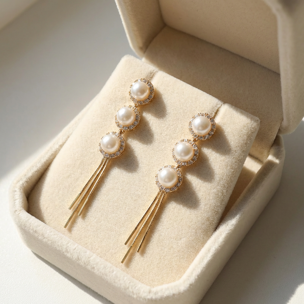 Triple Pearls Dangling Earrings - VEEKISSY