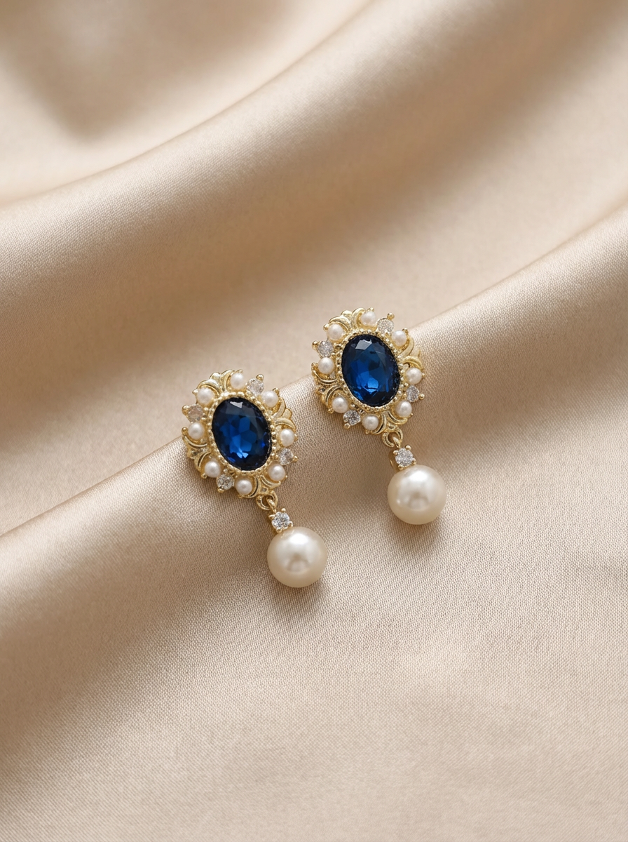 Royal Sapphire Freshwater Pearl Drop Earrings - VEEKISSY