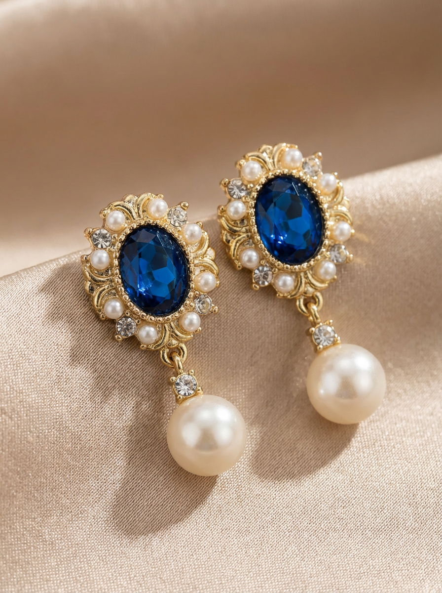 Royal Sapphire Freshwater Pearl Drop Earrings - VEEKISSY
