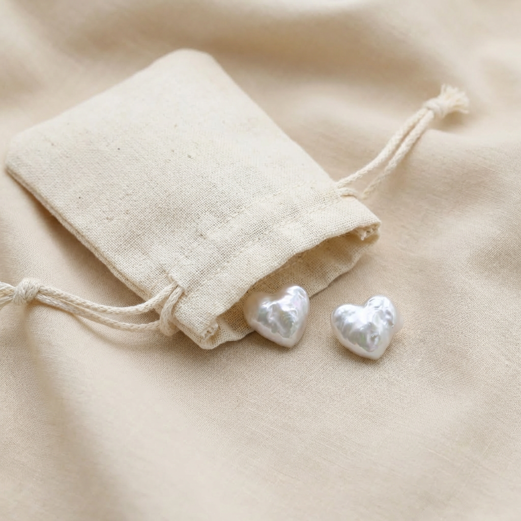 Romantic Heart Baroque Pearl Stud Earrings For Her – Handmade Sterling Silver - VEEKISSY