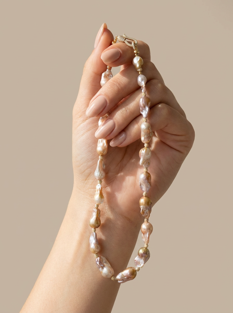 Golden Blush Baroque Pearl Necklace - VEEKISSY