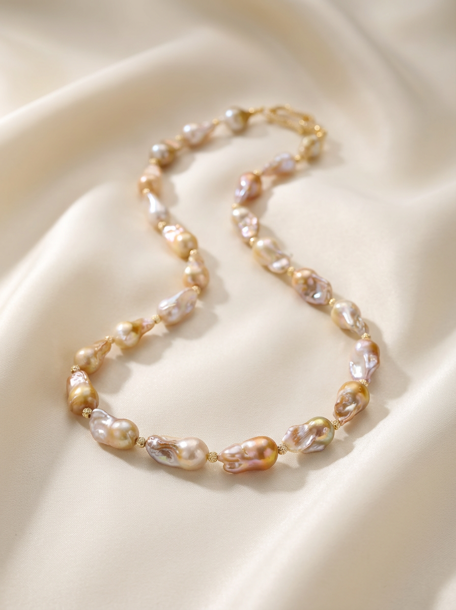 Golden Blush Baroque Pearl Necklace - VEEKISSY