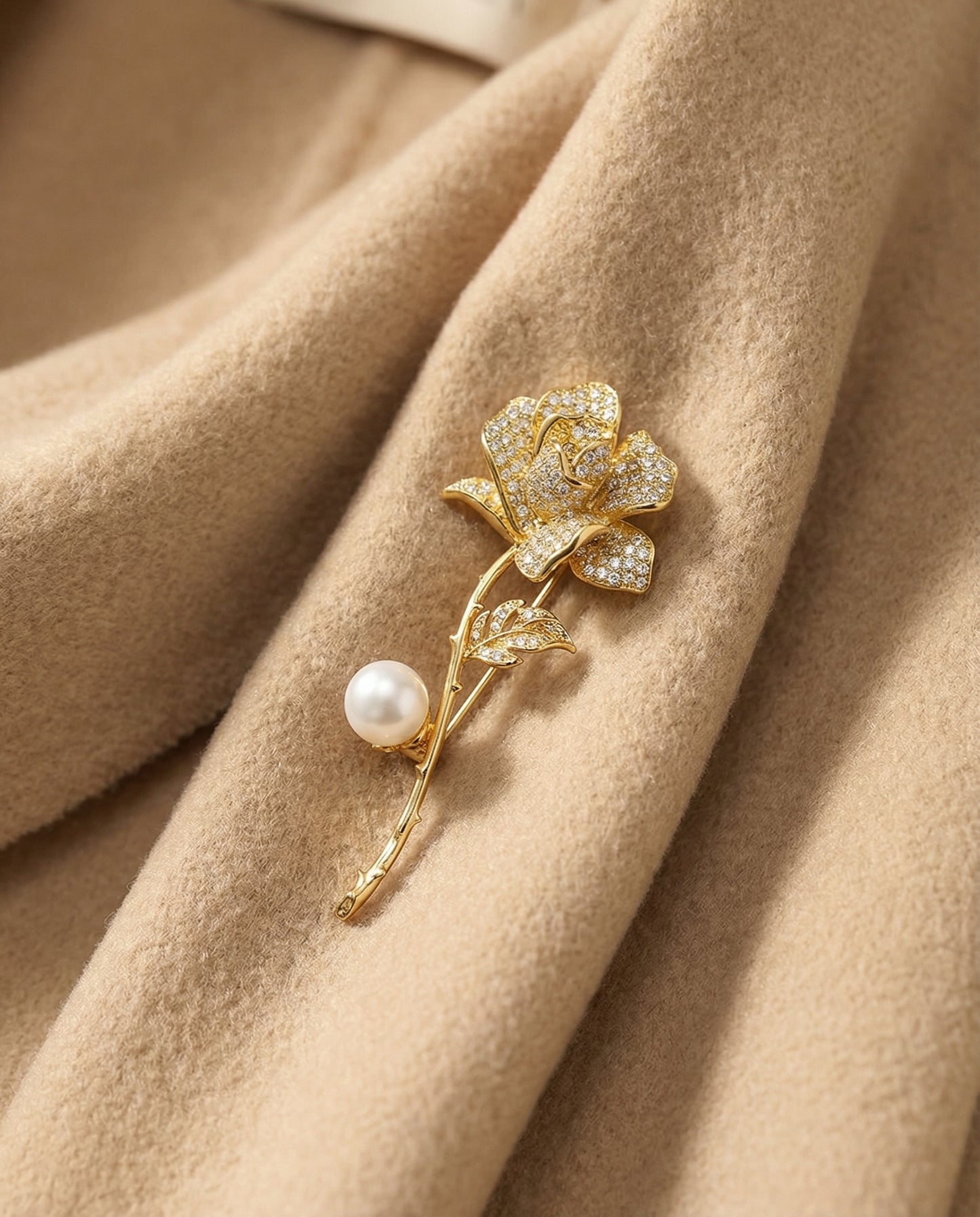 Royal Bloom Pearl Rose Brooch - VEEKISSY
