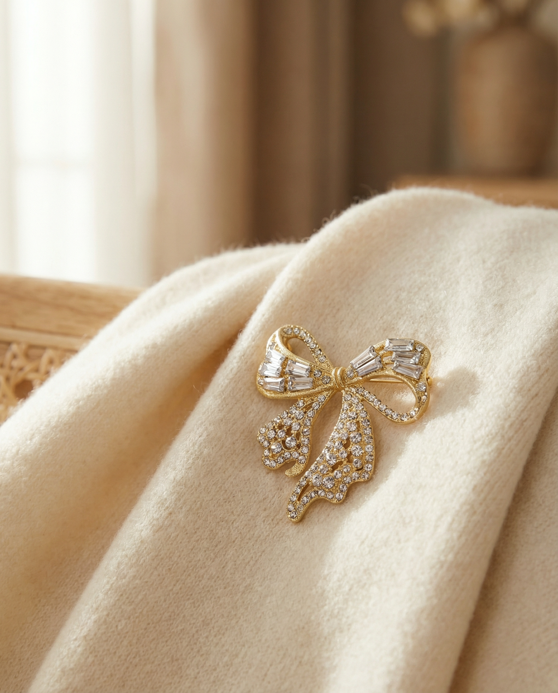Crystal Ribbon Bow Brooch - VEEKISSY
