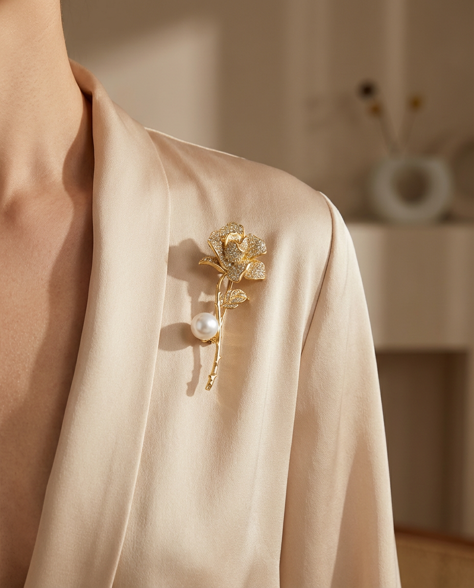 Royal Bloom Pearl Rose Brooch - VEEKISSY