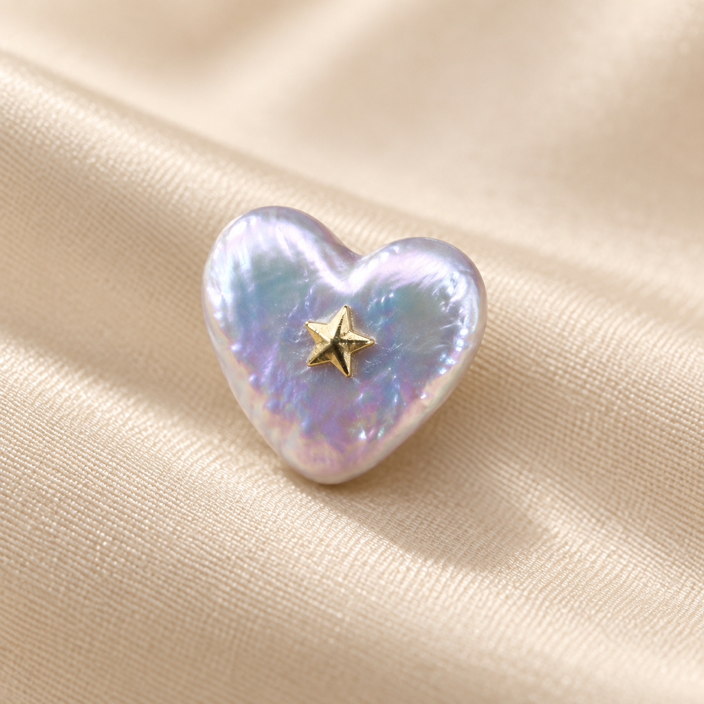 VEEKISSY gold star heart pearl stud earrings, single earring close-up