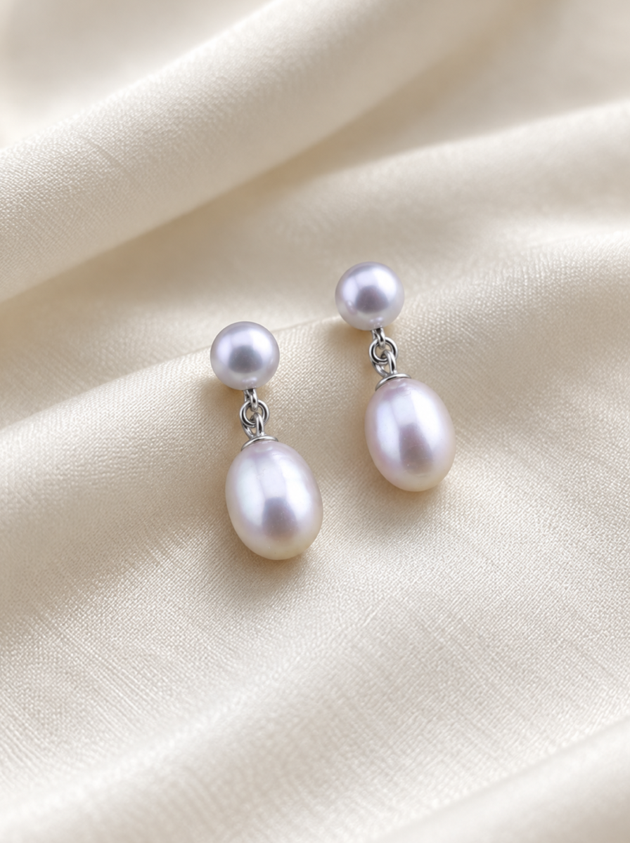 VEEKISSY classic double pearl earrings, alternative pair angle
