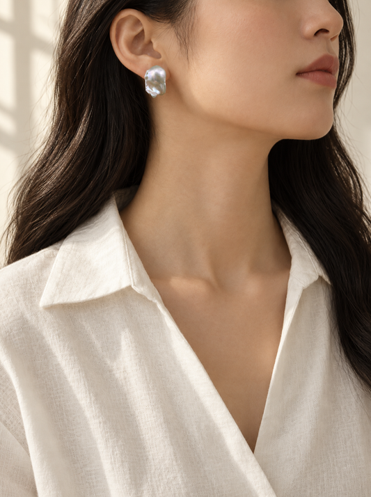 VEEKISSY elegant baroque earrings, model wearing earrings