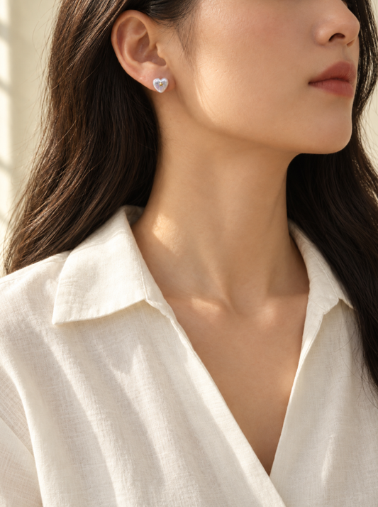 VEEKISSY gold star heart earrings, model wearing earrings